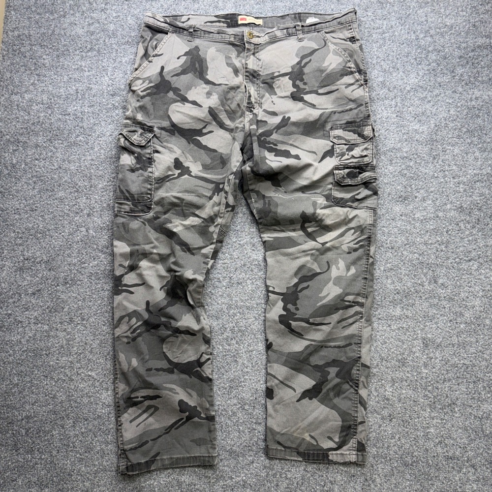 Wrangler Mens Regular Taper Camo Cargo Pants Gray Black Camouflage 40x29